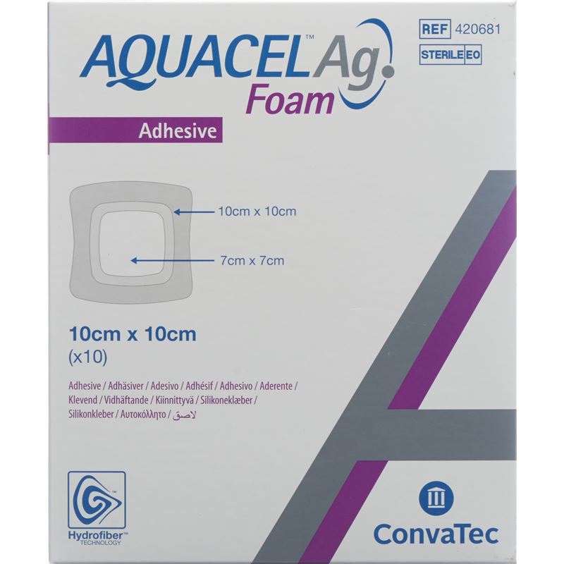 AQUACEL Ag Foam adhäsiv 10x10cm 10 Stk