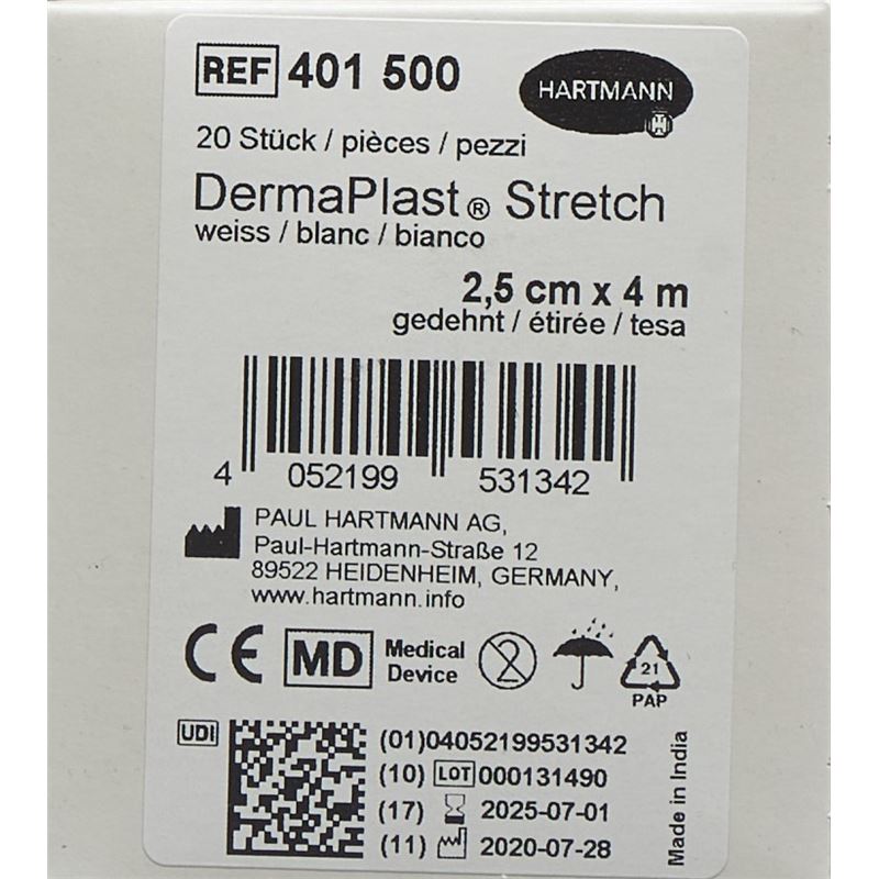 DERMAPLAST Stretch Gazebinde 2.5cmx4m weiss 20 Stk