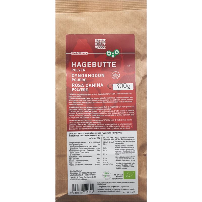 NATURKRAFTWERKE Hagebutte Pulver Bio NFP Btl 300 g