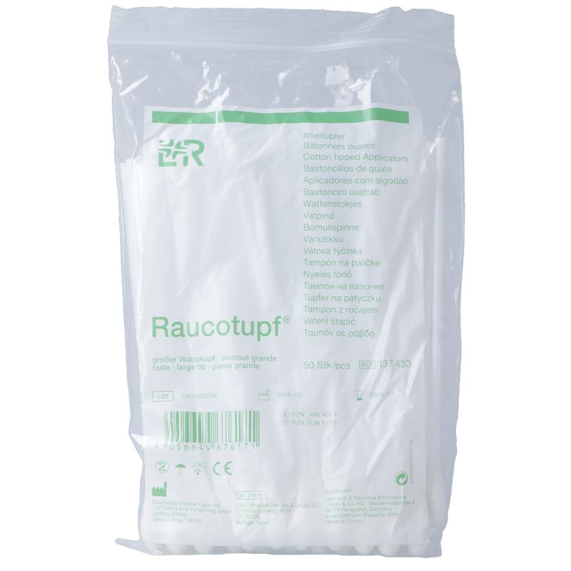 RAUCOTUPF Wattestäbch 15cm gr Kopf Btl 50 Stk