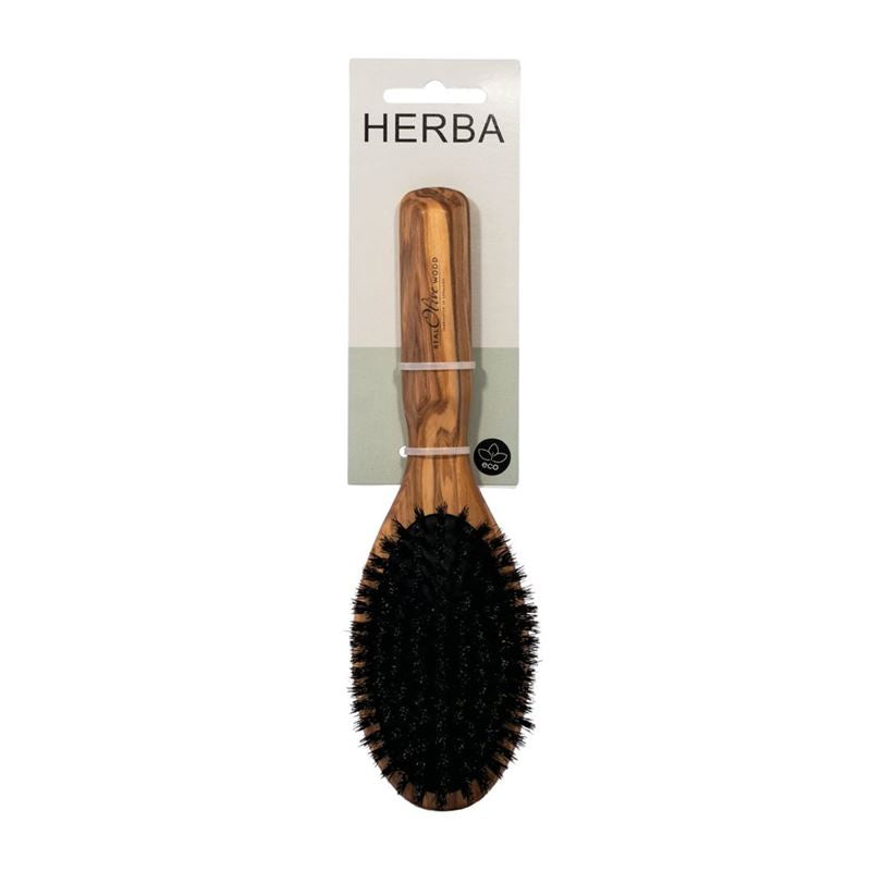 HERBA Olivenholzbürste Wildschweinbo Pneum oval