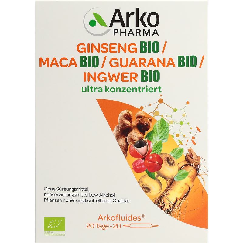 ARKOFLUIDE Gins-Maca-Guar-Ingw Trinkamp Bio 20 Stk