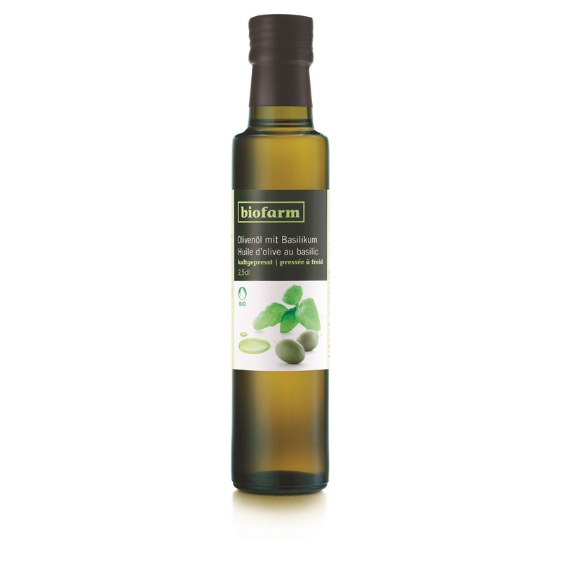 BIOFARM Olivenöl mit Basilikum Knospe 250 ml