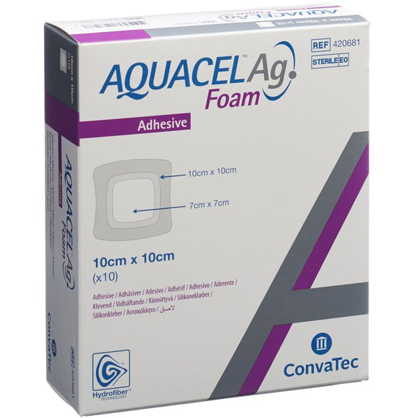 AQUACEL Ag Foam adhäsiv 10x10cm 10 Stk