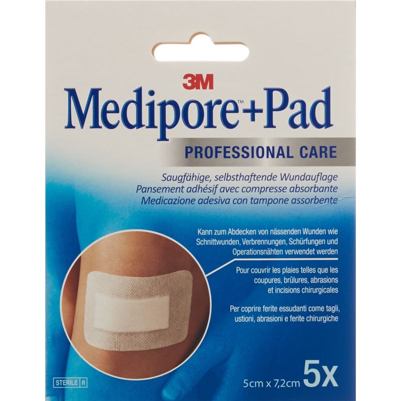 3M MEDIPORE+PAD 5x7.2cm Wundkiss 2.5x3.8cm 5 Stk