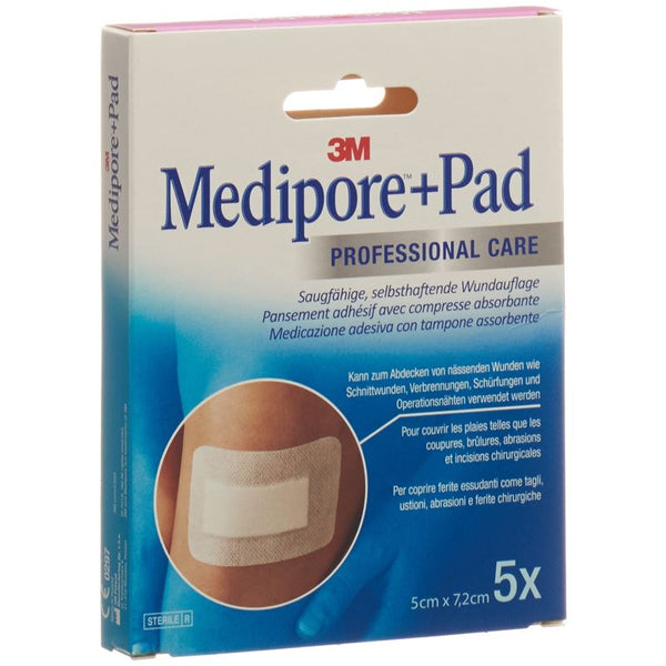 3M MEDIPORE+PAD 5x7.2cm Wundkiss 2.5x3.8cm 5 Stk