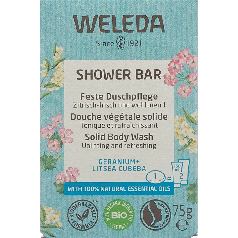 WELEDA Feste Duschpflege Geranium Litsea 75 g