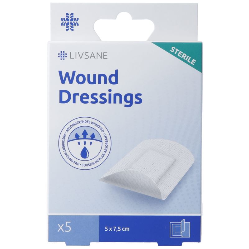 LIVSANE Sterile Wound Dressings 5x7.5cm 5 Stk
