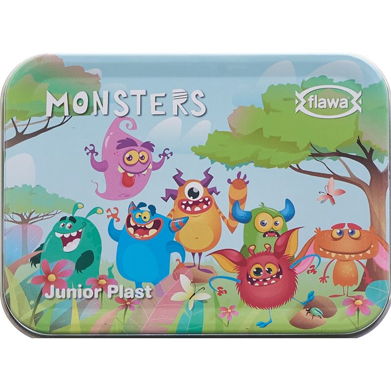 FLAWA Junior Plast Strips Monsters Tin Box 20 Stk