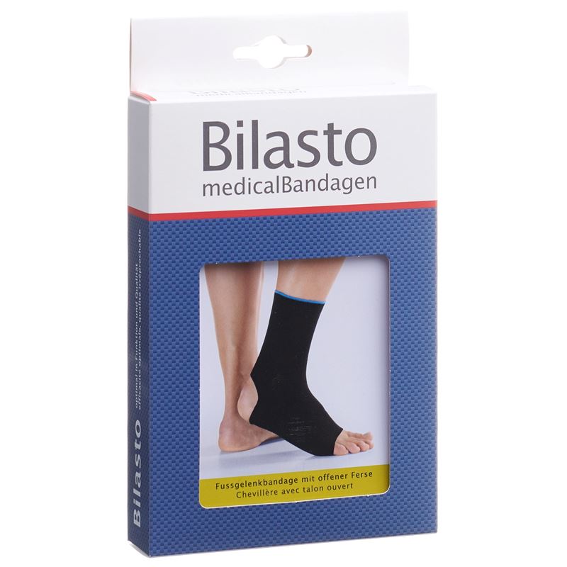 BILASTO Fussgelenkbandage XL Ferse offen schw/blau
