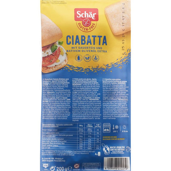 SCHÄR Ciabatta Aufbackbrötchen glutenfrei 4 x 50 g